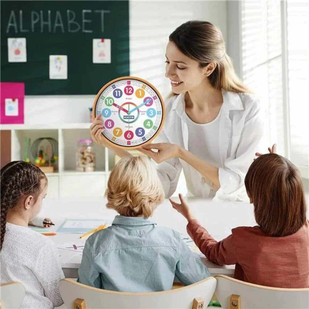 Kids Wall Clock for Bedroom, 10 inch Round Multi-Colored Learning